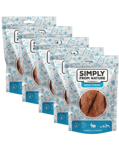 SIMPLY FROM NATURE Meat Strips - Bandes de viande avec lapin et carottes pour chiens - 5x80 g