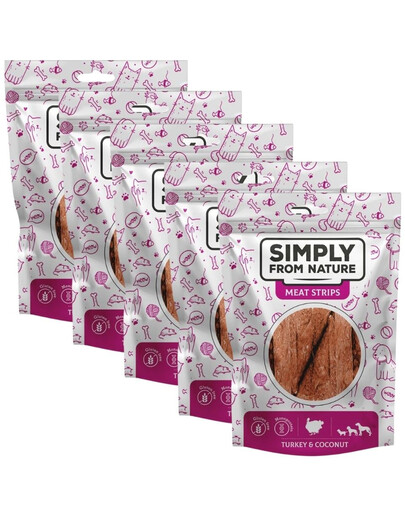 SIMPLY FROM NATURE Meat Strips - Bandes de viande de dinde et à la noix de coco pour chiens - 5x80 g