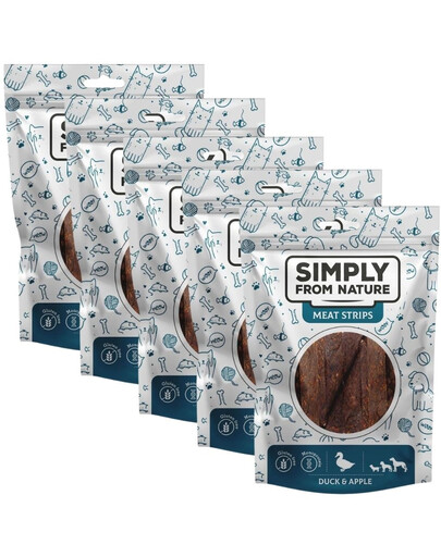 SIMPLY FROM NATURE Meat Strips - Bandes de viande de canard et de pommes pour chiens - 5x80 g