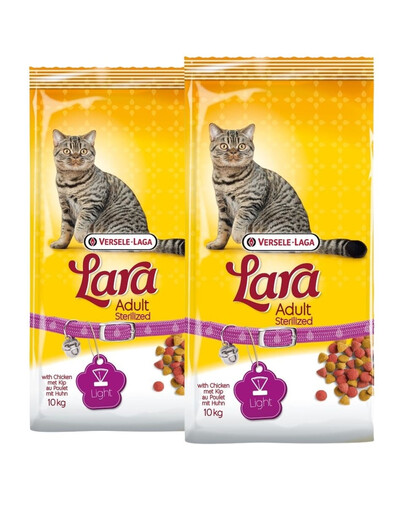 VERSELE-LAGA Lara Adult Sterilized Aliment sec léger au poulet pour chats adultes stérilisés 20 kg (2x10 kg)