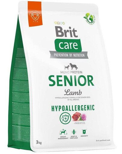 BRIT CARE Hypoallergenic Senior Lamb - Formule hypoallergénique d'agneau et de riz pour chiens âgés - 3 kg
