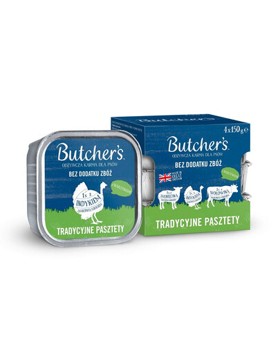 BUTCHER'S Original Traditional pate Mixed flavours with vegetables 4x150 g pâtée d'agneau, de dinde et de bœuf pour chiens