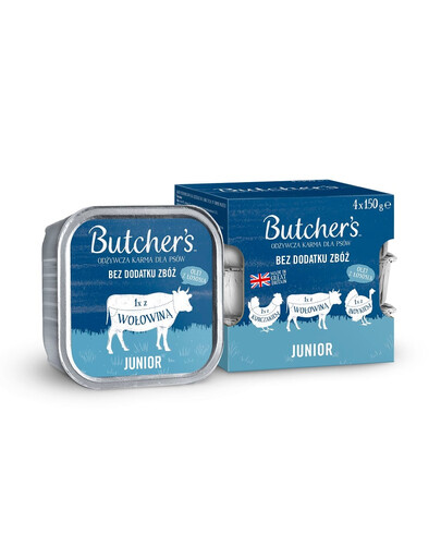 BUTCHER'S Original Junior Mélange de saveurs 4x150 g pâtée de poulet, de bœuf et de dinde pour chiots
