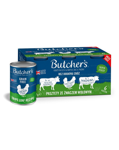 BUTCHER'S Original Tripe Mélange de saveurs au rumen de bœuf 6x400 g pâté au rumen, au poulet et au bœuf pour chiens