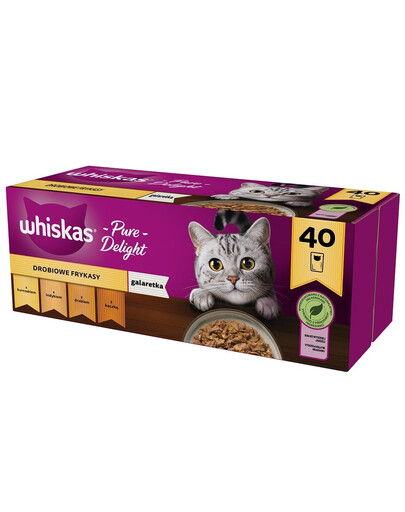 WHISKAS Adult Poultry Flavours - nourriture humide en gelée pour chats (avec poulet, canard, volaille, dinde) - 40x85 g