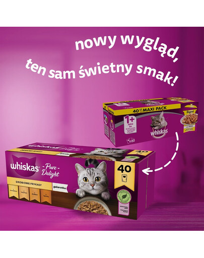 WHISKAS Adult Poultry Flavours - nourriture humide en gelée pour chats (avec poulet, canard, volaille, dinde) - 40x85 g