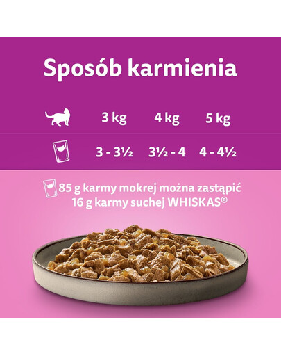WHISKAS Adult Poultry Flavours - nourriture humide en gelée pour chats (avec poulet, canard, volaille, dinde) - 40x85 g