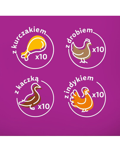 WHISKAS Adult Poultry Flavours - nourriture humide en gelée pour chats (avec poulet, canard, volaille, dinde) - 40x85 g