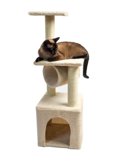 KATIDO Griffoir pour chat avec tunnel 92 cm beige