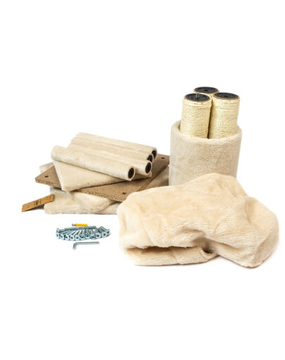 KATIDO Griffoir pour chat avec tunnel 92 cm beige