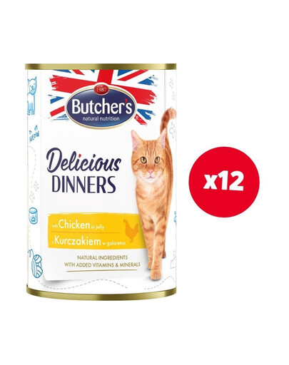 BUTCHER'S Delicious Dinners - nourriture pour chats, morceaux de poulet en gelée - 12x400g