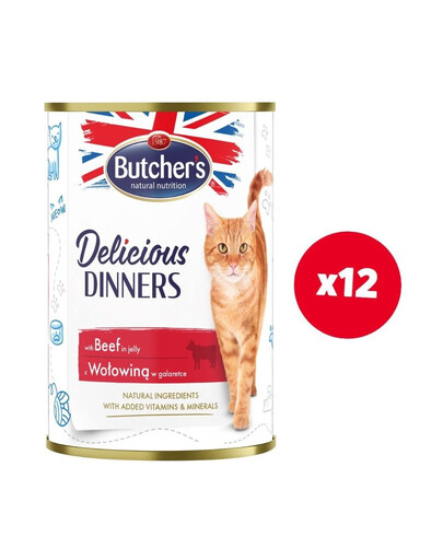 BUTCHER'S Delicious Dinners nourriture pour chats, morceaux de bœuf en gelée 12x400g