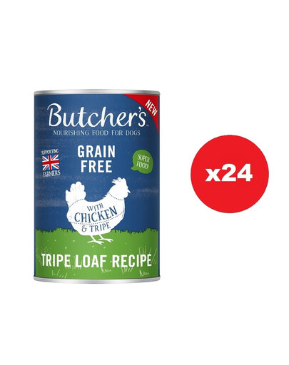 BUTCHER'S Original Tripe, aliments pour chiens, avec du poulet et du rhum, du pâté 24 x 400g