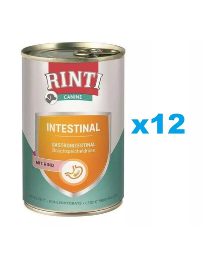 RINTI Canine Intestinal Beef - Viande de bœuf pour chiens avec digestion insuffisante - 12 x 400 g