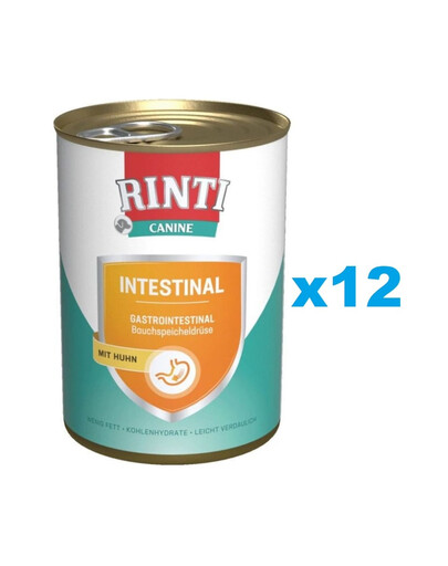 RINTI Canine Intestinal Chicken - Viande de poulet pour chien avec digestion insuffisante - 12 x 400 g