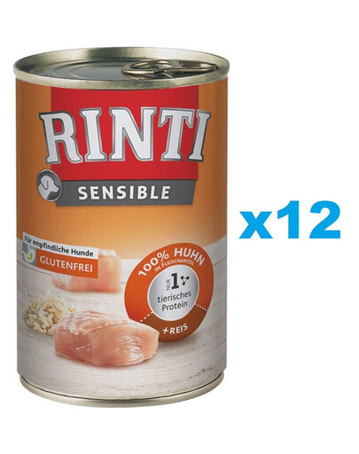RINTI Sensible - Poulet et riz pour chiens sensibles - 12x400 g