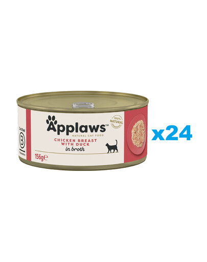 APPLAWS Cat Tin Adult - Poitrine de poulet et canard en bouillon - 24x156g