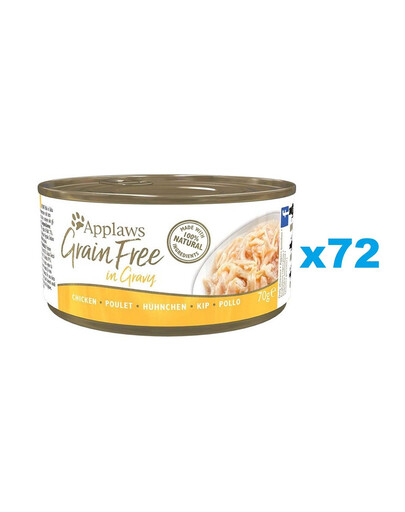 APPLAWS Cat Tin Grain Free - Blanc de poulet en sauce sans céréales - 72x70 g
