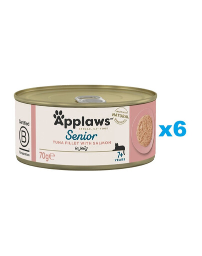 APPLAWS Cat Tin Senior - Filet de thon et saumon en gelée pour chats âgés - 6x70g