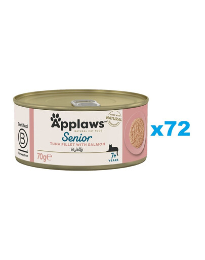 APPLAWS Cat Tin Senior - Filet de thon et saumon en gelée pour chats âgés - 72x70g