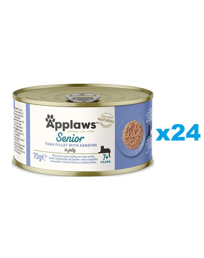 APPLAWS Cat Tin Senior - Filet de thon avec sardine en gelée pour chats âgés - 6x70 g