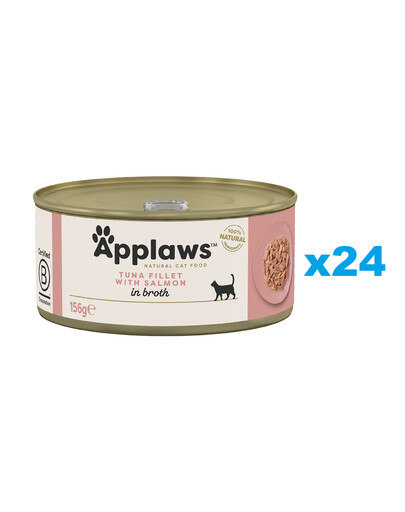 APPLAWS Cat Tin - Filet de thon et saumon en bouillon - 24x156 g