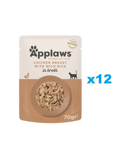 APPLAWS Cat Pouch - Blanc de poulet avec riz sauvage en bouillon - 12x70 g