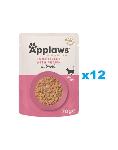 APPLAWS Cat Pouch - Filet de thon et crevettes en bouillon - 12x70 g