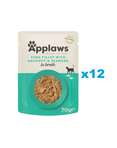 APPLAWS Cat Pouch - Filet de thon avec anchois entier en bouillon - 12x70 g