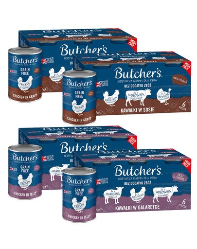 BUTCHER'S Original Recipe Mélange de saveurs 24x400 g Sauce (bœuf, dinde et poulet), gelée (bœuf, agneau et poulet)