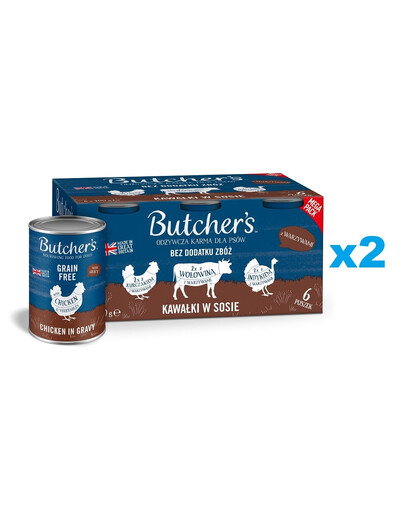 BUTCHER'S Original Recipe in gravy Mélange de saveurs avec légumes 12x400 g morceaux de bœuf, de dinde et de poulet en sauce pour chiens
