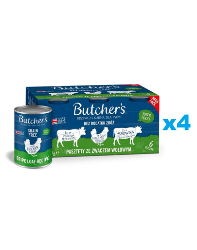BUTCHER'S Original Tripe Mélange de saveurs au rumen de bœuf 24x400 g pâté au rumen, au poulet et au bœuf pour chiens