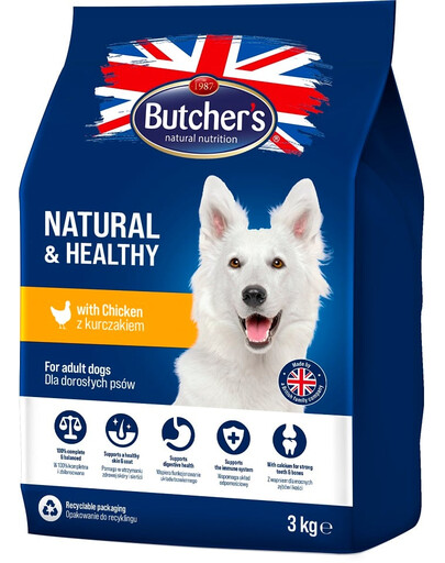 BUTCHER'S Natural&Healthy croquettes pour chiens avec du poulet 3 kg