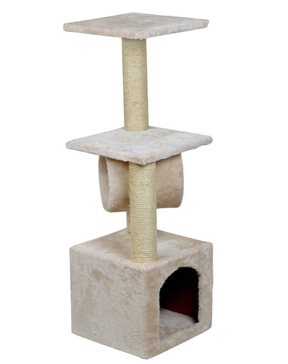 KATIDO Griffoir pour chat avec tunnel 92 cm beige