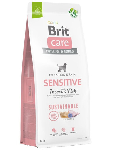 BRIT Care Sustainable Sensitive Insect & Fish - sans céréales, insectes et poissons pour chiens à la peau et au pelage sensibles - 12kg