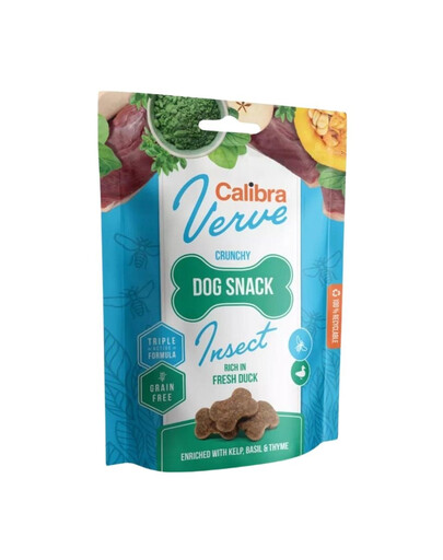 CALIBRA Dog Verve Crunchy Snack Insect&Fresh Duck - Friandises sans céréales à base d'insectes et de canard - 150 g