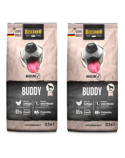 BELCANDO Baseline Buddy Aliment sec pour chiens adultes riche en volaille avec prébiotiques 2x12,5 kg