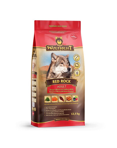 WOLFSBLUT Red Rock Adult Croquettes pour chiens allergiques à la viande de kangourou et au potiron 12,5 kg
