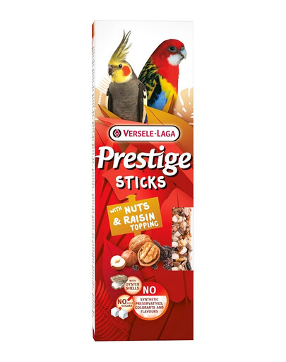 VERSELE-LAGA Prestige Sticks 2 flacons avec des noix et des raisins secs pour les perroquets de taille moyenne 140g