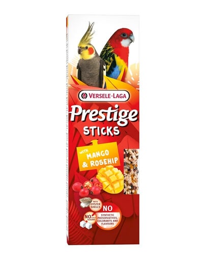 VERSELE-LAGA Prestige Sticks 2 flacons avec mangue et cynorrhodon pour perroquets de taille moyenne 140g