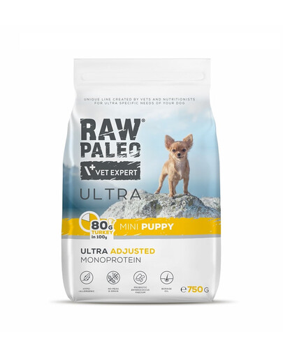 VETEXPERT RAW PALEO Ultra Turkey Mini Puppy - Croquettes avec dinde pour chiots de petites races - 750 g