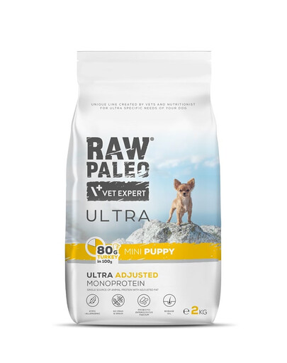 VETEXPERT RAW PALEO Ultra Turkey Mini Puppy - Croquettes avec dinde pour chiots de petites races - 2 kg