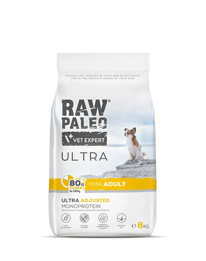 VETEXPERT RAW PALEO Ultra Turkey Mini Adult Pour chiens adultes de petite race avec dinde 8 kg