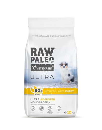 VETEXPERT RAW PALEO Ultra Turkey Medium&Large Puppy - Croquettes avec dinde pour chiots de moyennes et grandes races - 10 kg