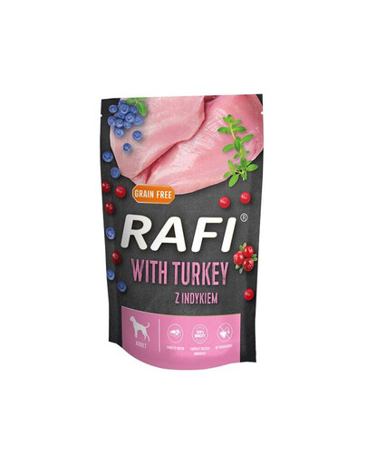 RAFI nourriture humide avec dinde, myrtilles et airelles pour chiens 500 g