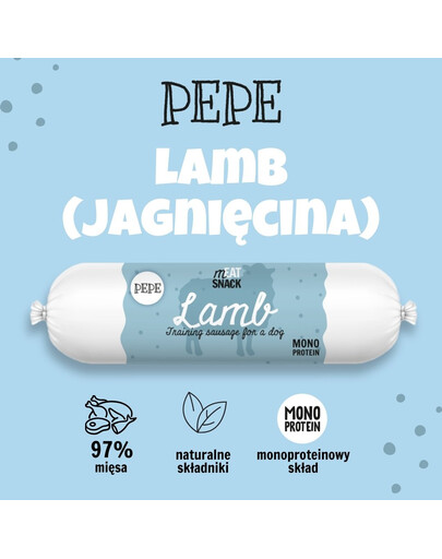 PAKA ZWIERZAKA PEPE Meat Snack Saucisse d'agneau pour chiens 200g