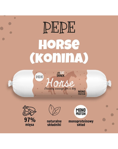 PAKA ZWIERZAKA PEPE Meat Snack Saucisses de viande de cheval pour chiens 200g