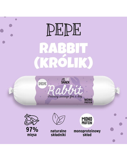 PAKA ZWIERZAKA PEPE Meat Snack Saucisse de lapin pour chiens 200g