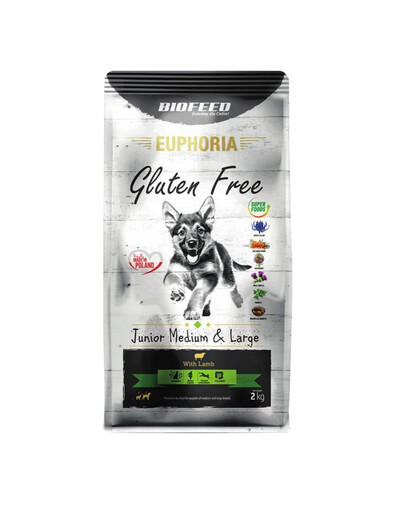 BIOFEED EUPHORIA Gluten Free Avec de l'agneau pour les chiots de moyenne et grande race 2 kg