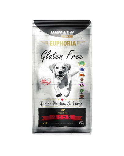 BIOFEED EUPHORIA Gluten Free Avec de la viande de bœuf pour les chiots de moyenne et grande race 12 kg